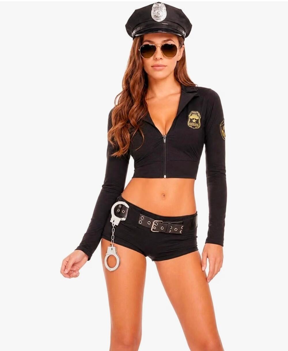 Sexy Cop Costume Women Two Piece Police Officer Crop Top and Shorts Black